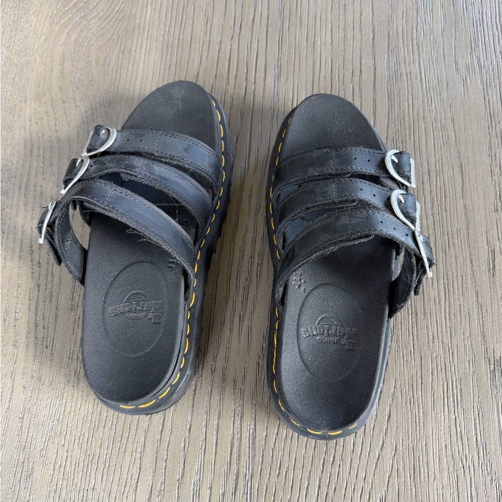 Dr. Martens Women’s  Black Leather Buckle Slides
